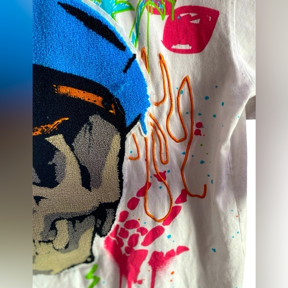 🌟  REASON skull shirt white multi color trip men’s Sz L Skeleton top resort - Picture 9 of 12